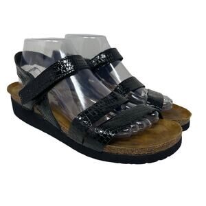 Women’s Naot Kayla Black Croc Embossed Comfort Sandal 41/10